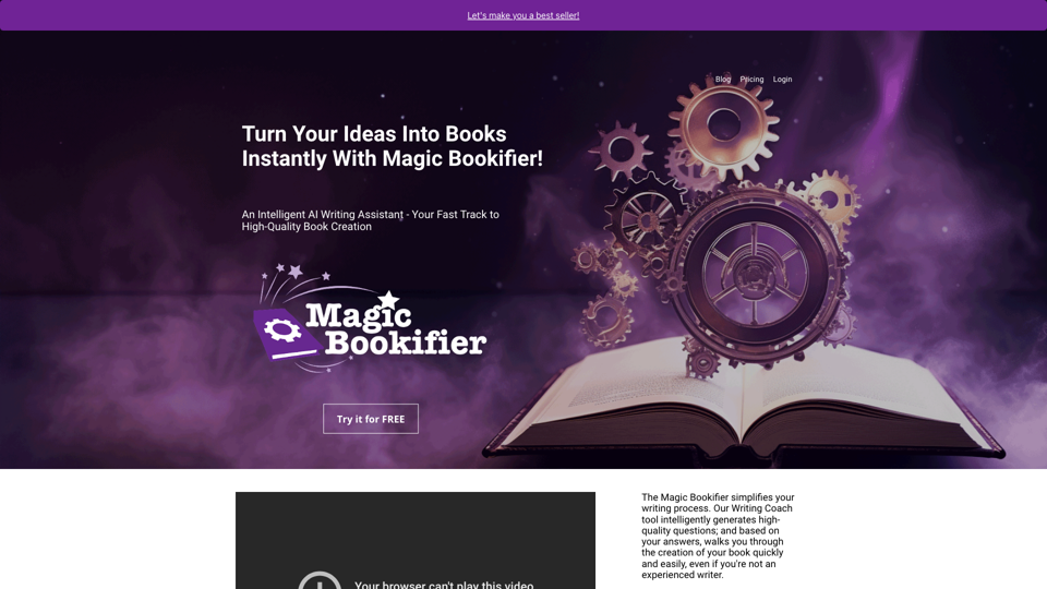Magic Bookifier Splash site's screenshot