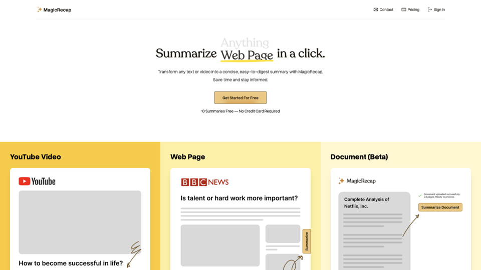 MagicRecap − Friendly Summarizing Assistant site's screenshot