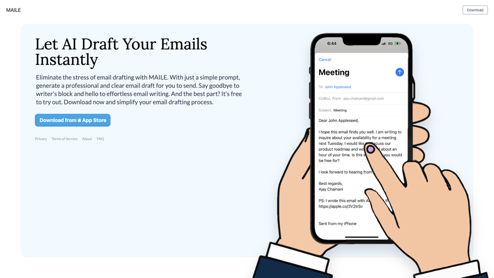 MAILE - The AI-Powered Email Writing Application for iPhone site's screenshot