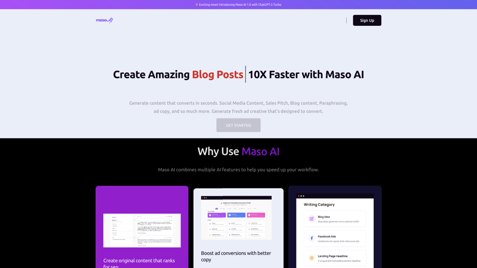 Maso AI – Maso AI – 10x Faster With AI site's screenshot