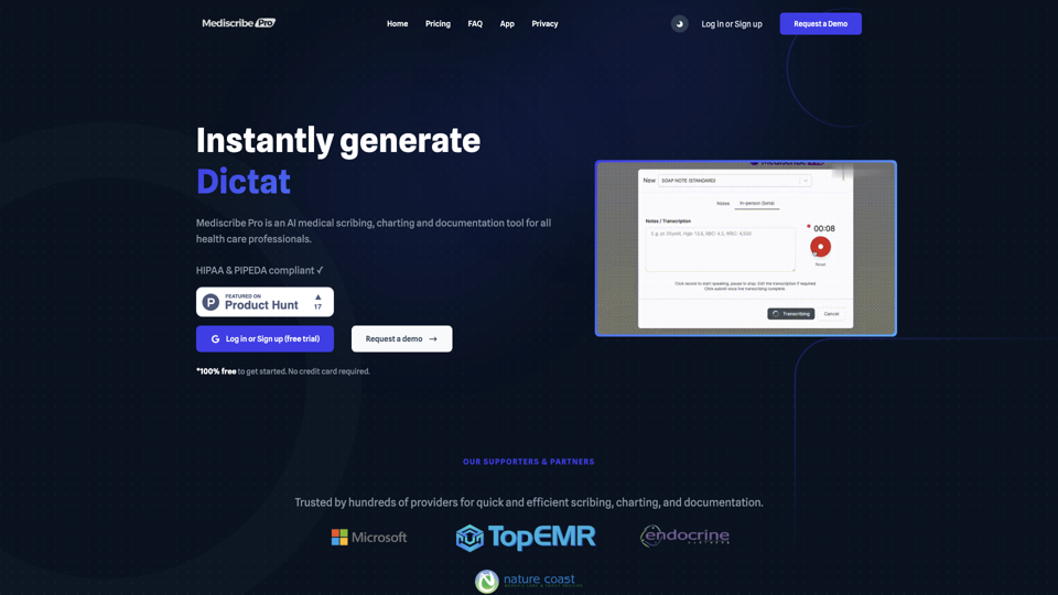 MediScribe Pro - An advanced dictation, audio, and text-based information generator for health professionals. site's screenshot