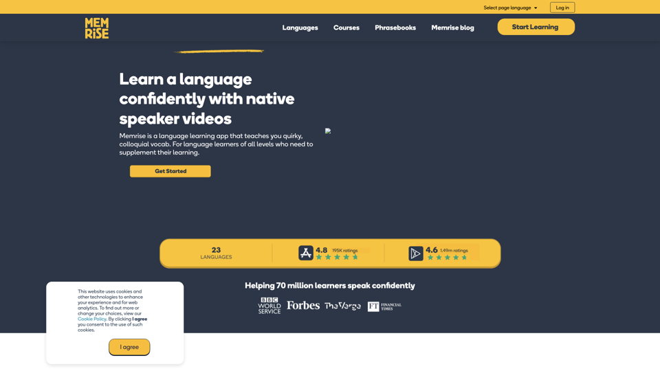 Learn a language. Memrise is authentic, useful & personalised. site's screenshot
