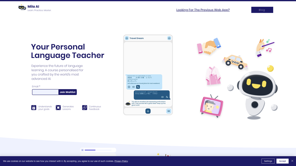 Mila AI | Your Personal Language Learning Teacher site's screenshot