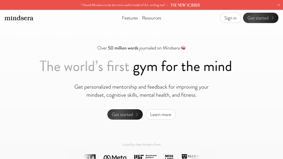 The world’s first AI-powered journal | Mindsera site's screenshot
