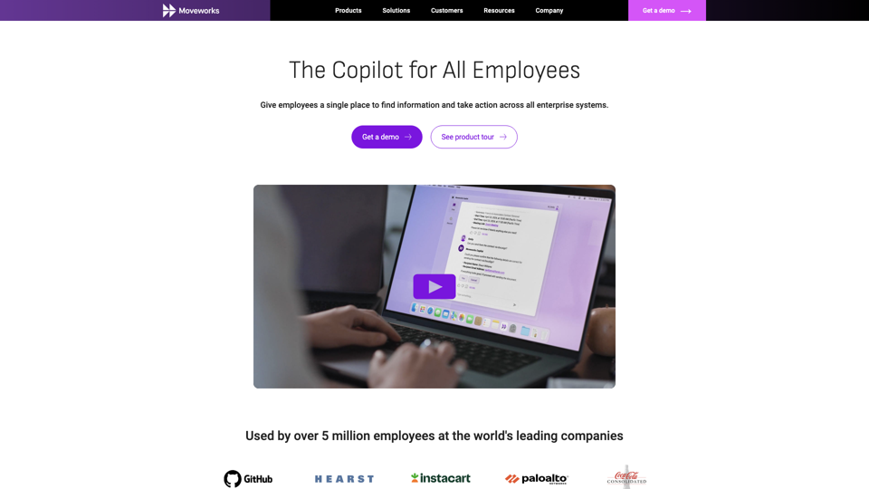 Moveworks: The Copilot for All Employees site's screenshot