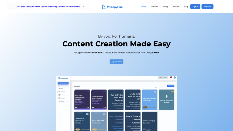 MyCopyHub - Content Creation Made Easy with AI site's screenshot