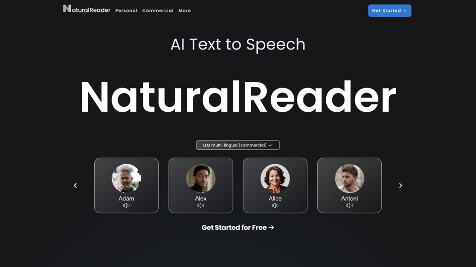 AI Voices - NaturalReader Home site's screenshot