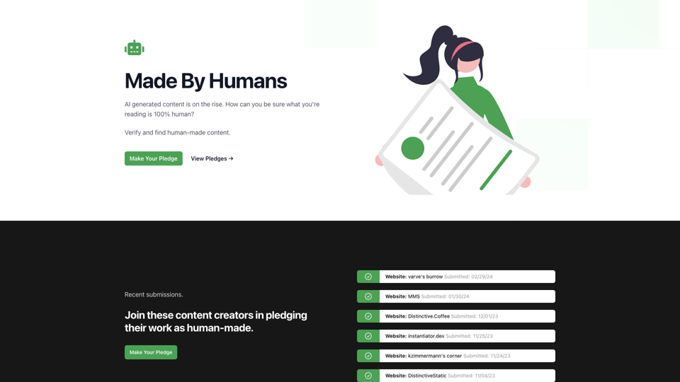 Human-made Content | Nonbot.org site's screenshot