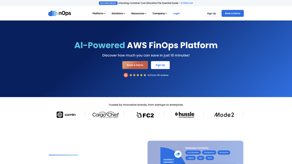 Fully Automated AWS Cloud Management Platform | nOps site's screenshot