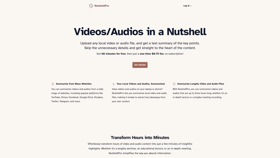 NutshellPro: Summarize Any Video and Audio File site's screenshot