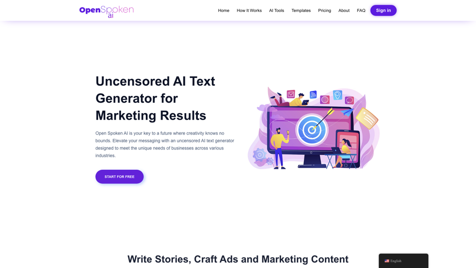 Uncensored Ai Text Generator - NSFW Ai Writer -Unlimited & Unrestricted - Open Spoken Ai - Open Spoken Ai - Uncensored Text Writer No restrictions Nsfw site's screenshot