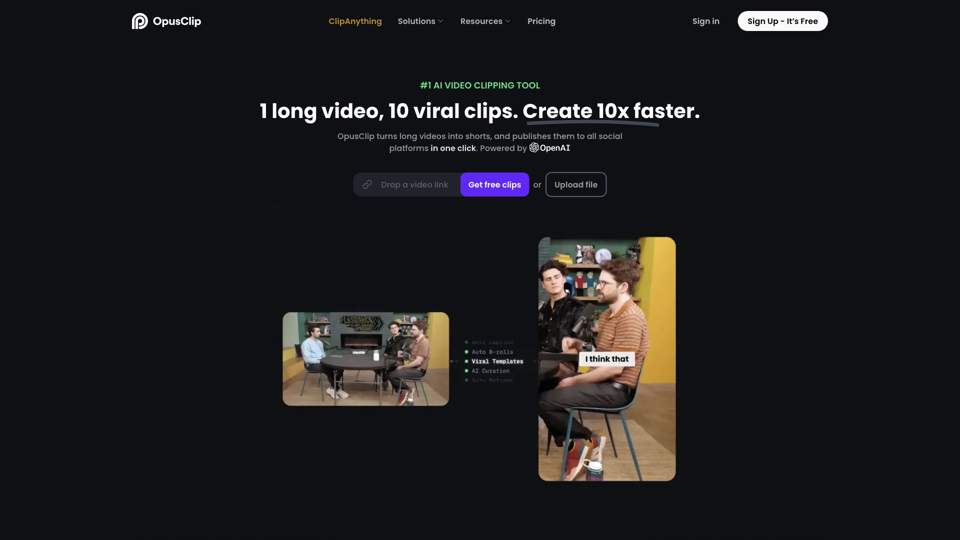 Opus Clip - AI-powered Video Repurposing site's screenshot