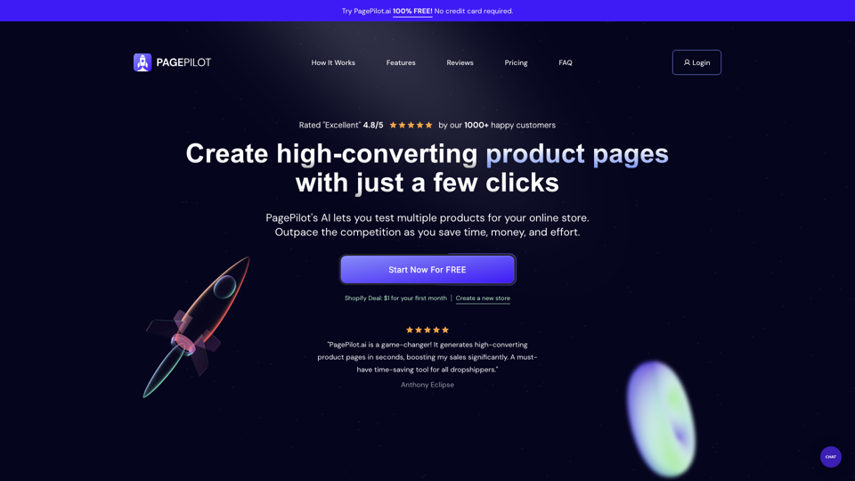 Page Pilot AI - Create Shopify product descriptions and landing pages fast and easy. Powered by AI for Shopify Dropshipping Community. site's screenshot