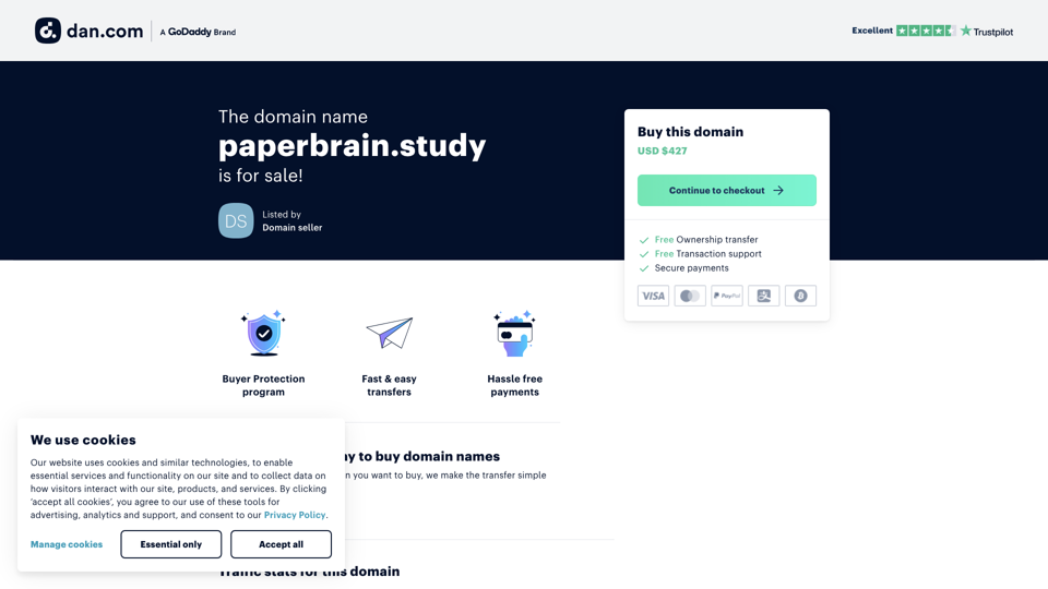 The domain name paperbrain.study is for sale site's screenshot