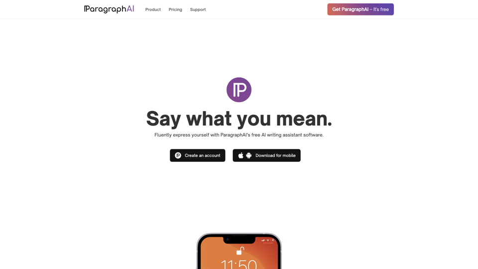 Best AI Writing Assistant App: Try ParagraphAI for Free site's screenshot