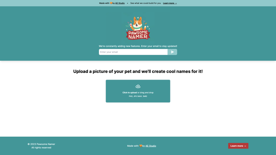 Pawsome Namer - Pet Name Generator site's screenshot