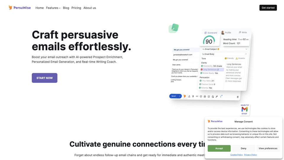 Persuwise | AI-Driven Email Coach for Effective Outreach site's screenshot