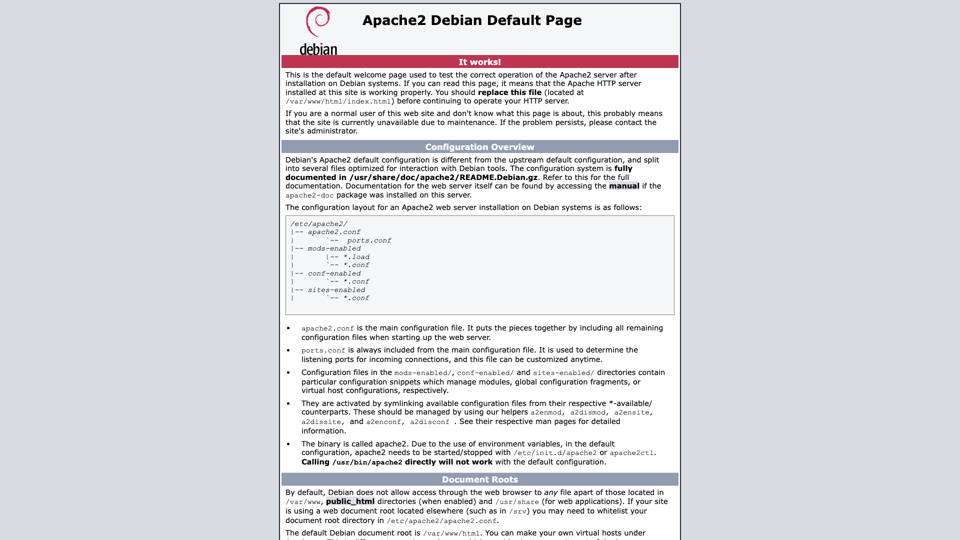 Apache2 Debian Default Page: It works site's screenshot