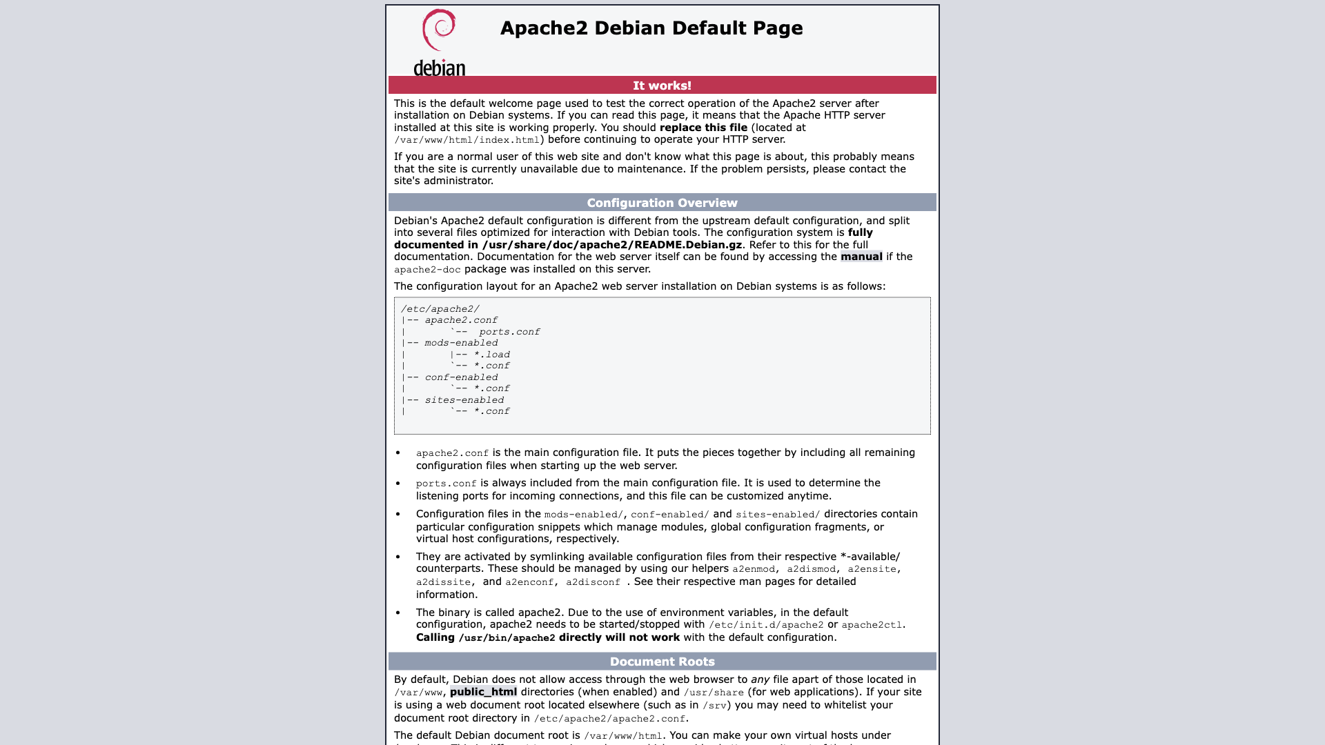 Apache2 Debian Default Page: It works