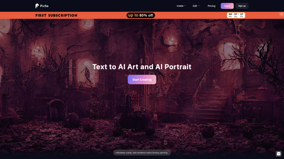 AI Art Generator: Text to Image in All Art Styles - PicSo site's screenshot