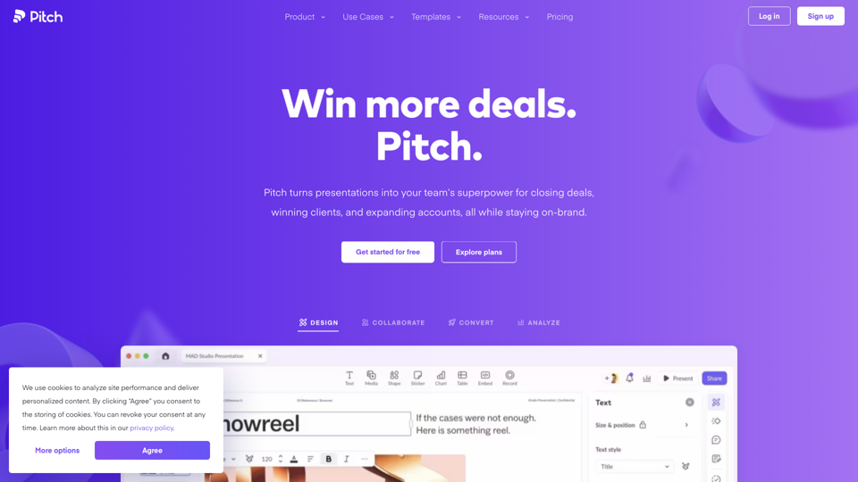 Presentation software for fast-moving teams | Pitch site's screenshot