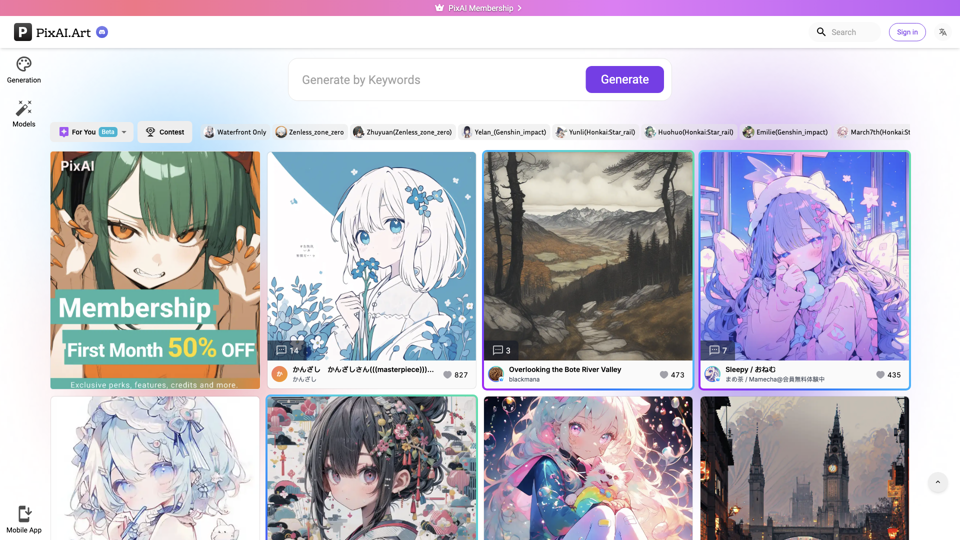 PixAI - Anime AI Art Generator for Free site's screenshot
