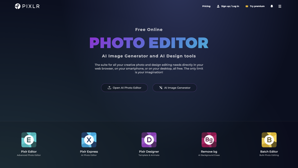 Free Online AI Photo Editor, Image Generator & Design tool site's screenshot