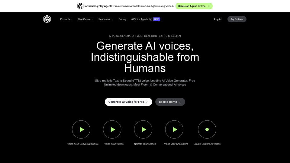 AI Voice Generator: Realistic Text to Speech and AI Voiceover | PlayHT site's screenshot