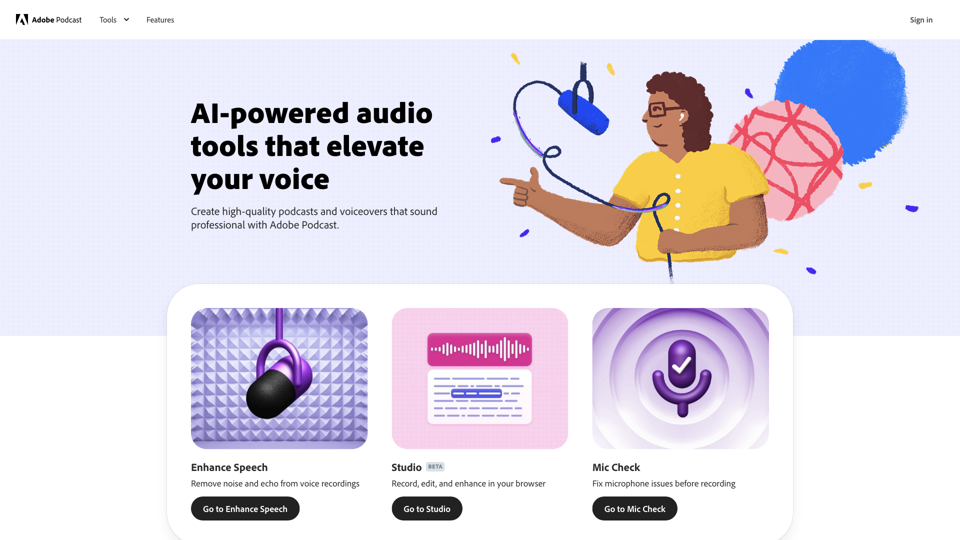 Adobe Podcast | AI audio recording and editing, all on the web site's screenshot