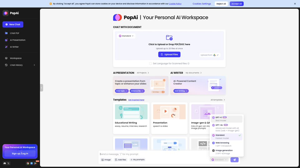 PopAi: Your Personal AI Workspace site's screenshot