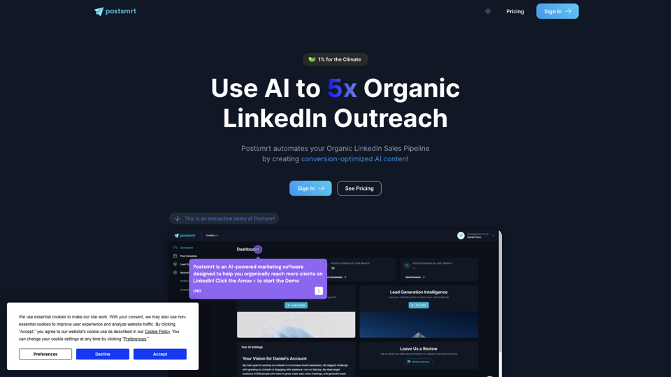 Postsmrt | Use AI to 5x your Organic LinkedIn Outreach site's screenshot