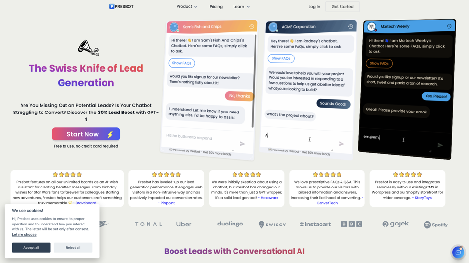 Presbot | Boost Your Leads with ChatGPT-Powered Chatbot site's screenshot