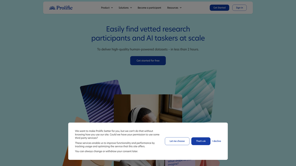 Prolific | Quickly find research participants you can trust site's screenshot