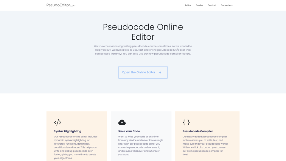 Pseudocode Editor Online - PseudoEditor site's screenshot