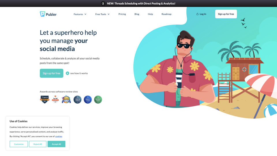 Publer | Your Ultimate Social Media Management Superhero site's screenshot