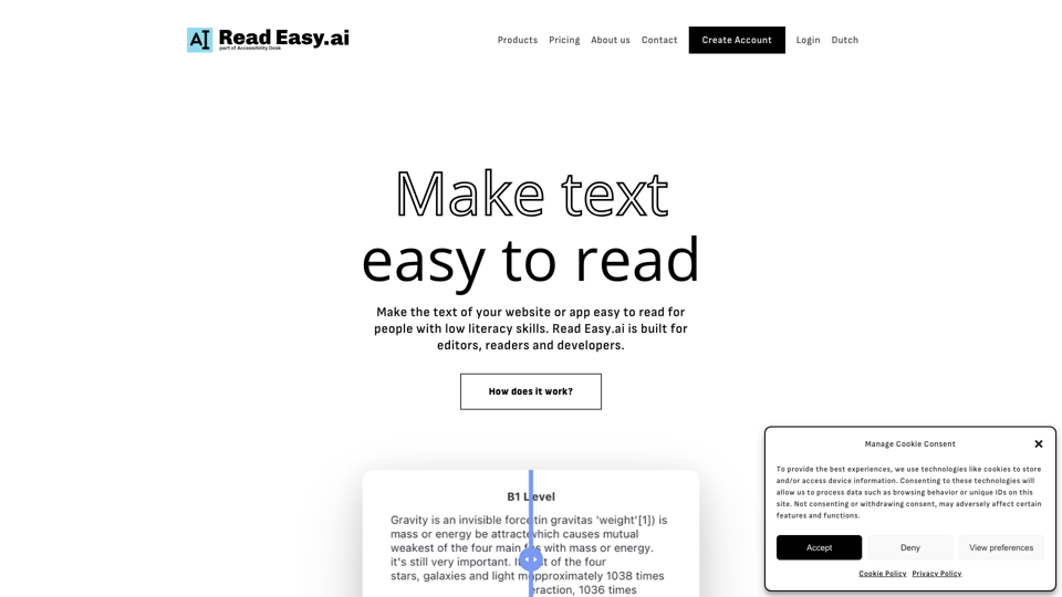 Read Easy.ai — Make text easy to read site's screenshot
