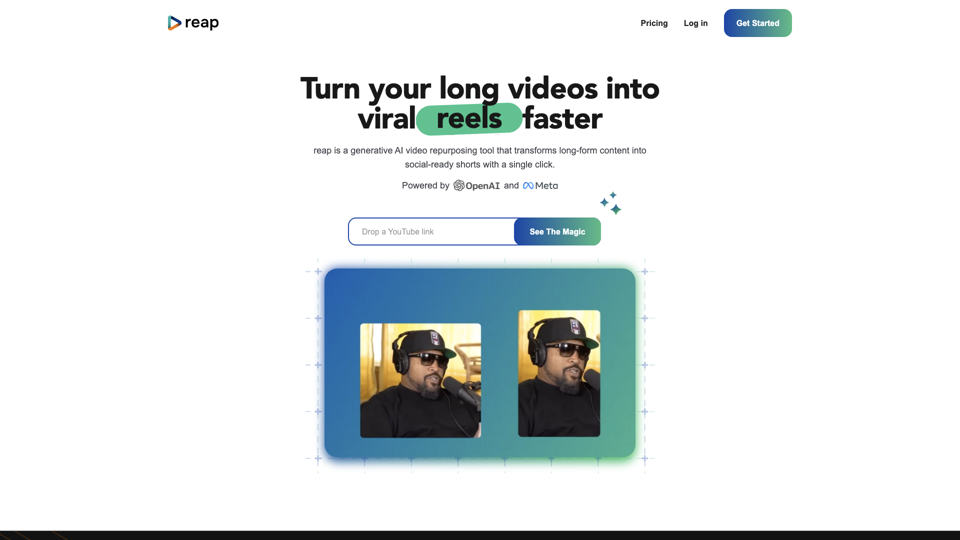 reap: Create viral shorts and reels using AI video clipping site's screenshot