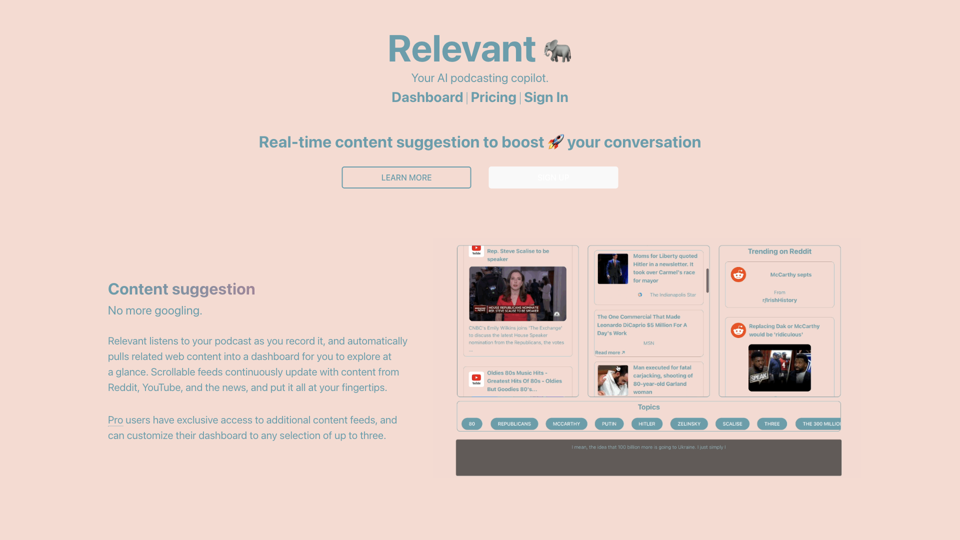 Relevant - Supercharged podcast production. site's screenshot