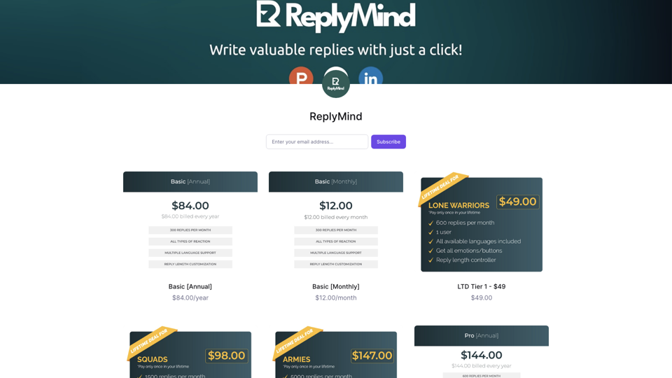 ReplyMind site's screenshot