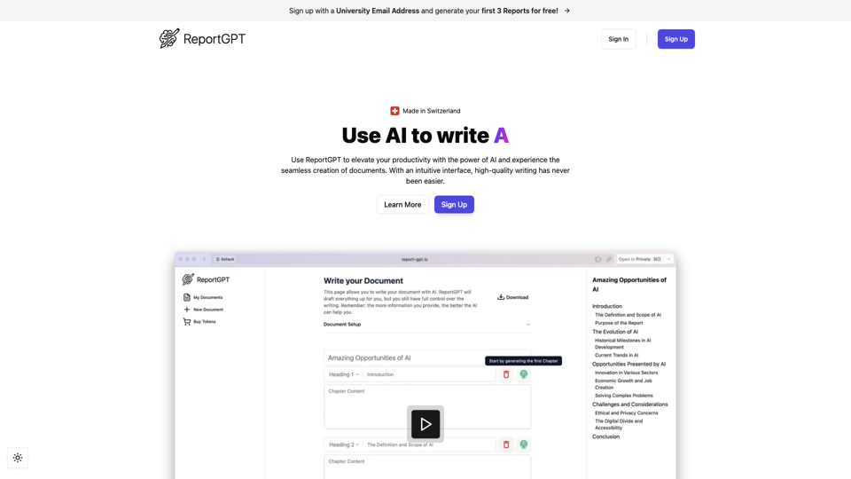 ReportGPT - Use AI to write Anything site's screenshot