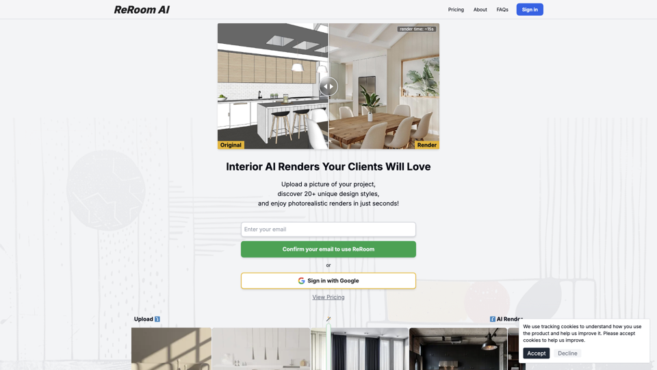 ReRoom AI: AI Tool for Interior Design site's screenshot