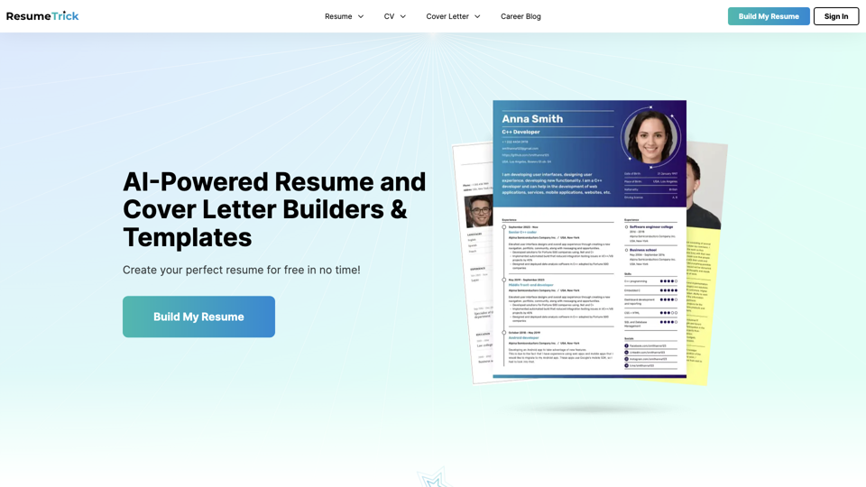 Resume Trick - Free Online Resume Builder & Templates site's screenshot