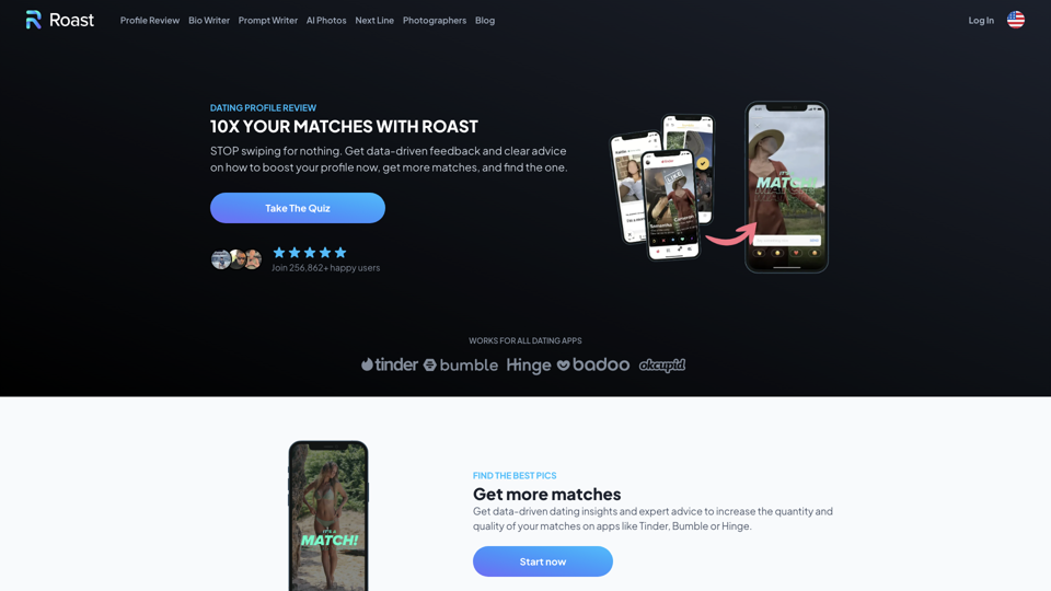 ROAST - Best Dating Profile Review for Tinder, Hinge, Bumble - ROAST site's screenshot
