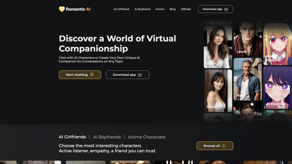 Romantic AI Official Website 💛 Your Virtual Partner Chatbot & App site's screenshot