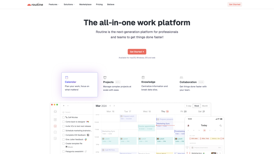 Routine | The Most Advanced Calendar for Productive People | Routine site's screenshot