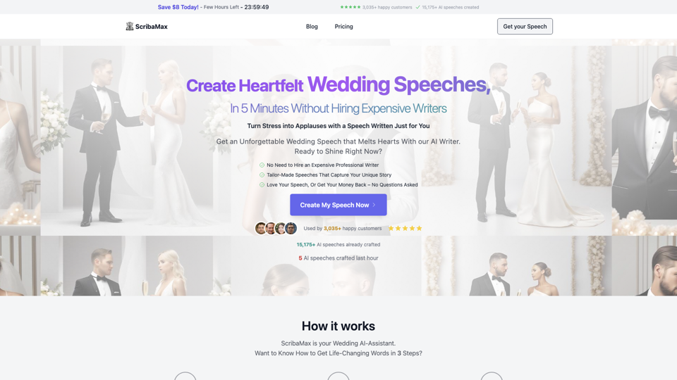 ScribaMax | Craft Memorable Wedding Speeches in Just 5 Minutes site's screenshot