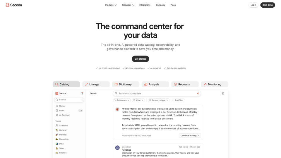 Secoda | Discover, Trust, and Control AI Ready Data site's screenshot