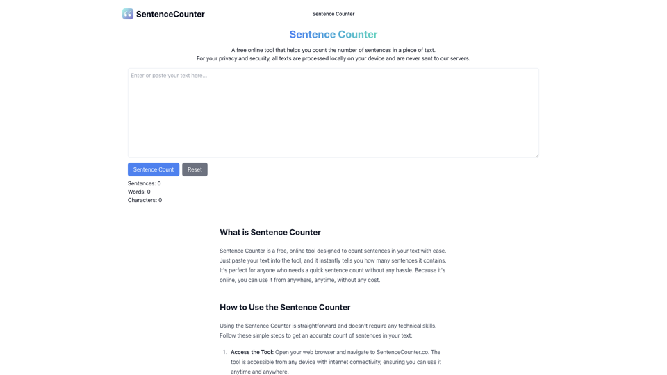 SentenceCounter – Count Precise Number of Sentences in Your Text site's screenshot