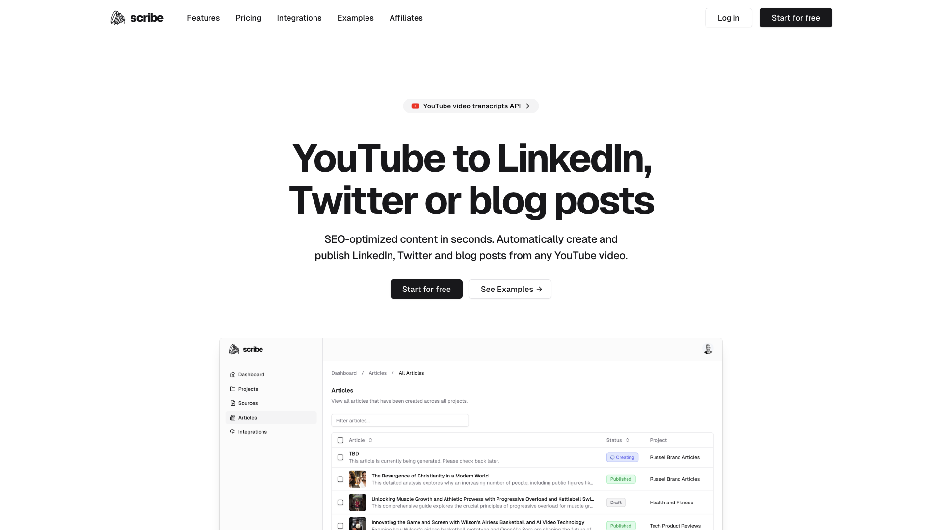 Scribe - YouTube to LinkedIn, Twitter or blog posts
