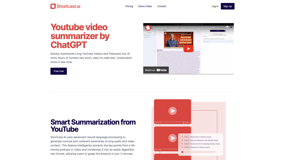 Youtube video summarizer and Podcast into Insightful Text by AI site's screenshot